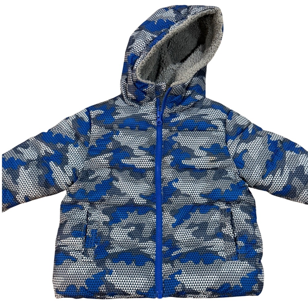 SwissTech Boys Blue Grey Camo Puffer Jacket Fleece Lined Winter Coat 2T